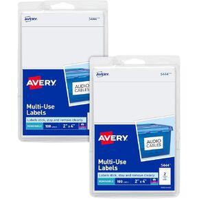 Avery Printable All-Purpose Removable Labels, 2" x 4", White Labels, Write or Print, Great for Organization Projects, 100 Customizable Blank Labels (5444)