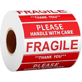 2" x 3" Fragile Stickers for Shipping and Moving Please Handle with Care Fragile Thank You Do Not Drop, Warning Stickers Fragile Labels, Permanent Adhesive(500 Labels, 1 Roll)