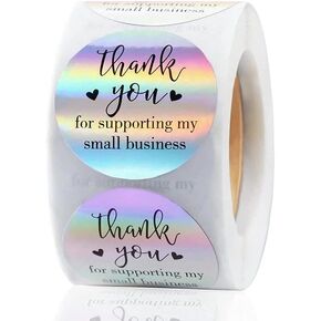 IBAKE 500 Thank You Stickers, 1.5 inch Holographic Thank You Stickers for Small Business, Self-Adhesive & Waterproof Stickers Thank You Stickers for Packaging