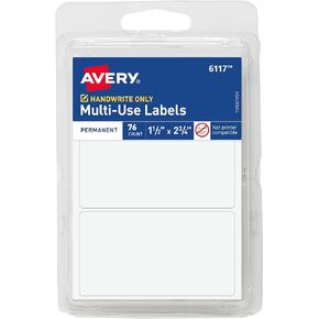 Avery Multi-Use Permanent Labels, 1.5" x 2.75", White, Non-Printable, 76 Blank Labels Total (6117)