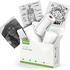 Nelko Genuine Self-Adhesive Thermal Printer Stickers, Compatible with PM230 Mini Sticker Printer, Black on White, 54mmx3.5m Mini Sticker Printer Paper for Journal, Study, Photos, Note, 3 Rolls, White