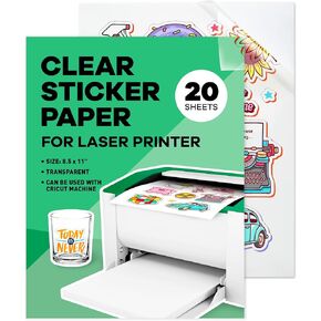 90% Clear Sticker Paper for Inkjet Printer - (20 Sheets), 8.5 x 11" Letter Size, Transparent Glossy, Printable Vinyl, Water-Resistant - Easy to Use for Creative Projects