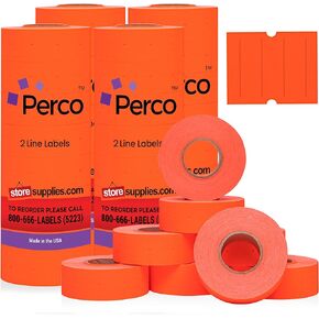 Perco 2 Line Fluorescent Green Labels - 8 Rolls, 1 Sleeve, 6,000 Blank Price and Date Gun Labels for Perco 2 Line Price and Date Guns - Made in USA