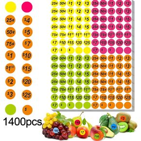 Garage Sale Price Stickers, 1400 PCS Round Garage Sale Stickers, Price Stickers for Yard Sales, Flea Markets, County Fairs & Retail Use, 3/4 Inch Pricemarker Labels, 4 Colours Price Tags