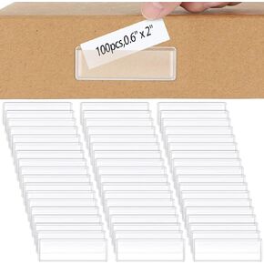 Jeyiour 100 Pcs Label Holders Adhesive Label Pockets Mailbox Tag Shelf Plastic Peel Stick Tag Clear Long Side Open Price Sign for Supermarket Bookshelf Library Business Student (2.4 x 1.6 Inch)