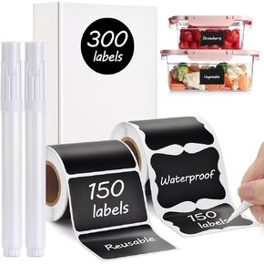 Chalkboard Labels - 180pcs Waterproof Reusable Blackboard Stickers with 2 Free Erasable White Chalk Marker, Mini Decorative Chalk Labels for Jars Containers Kitchen Home Pantry Office