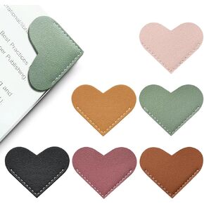 Leather Heart Bookmarks - Winjeto 6 Pieces Cute Corner Page Book Marks for Teachers Students Book Reading Lovers, for School Office Home Supplies (Heart（6pcs）)