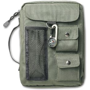 Compass Bible Cover, Zippered, with Handle, Nylon, Green, Medium