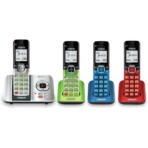 VTech CS6529-4B 4-HA-HAYPER DECT 6.0 اللاسلكي مع نظام الرد على العناية ومعرف المتصل ، قابلة للتوسيع حتى 5 أجهزة ، قابلة للتجربة على الحائط ، الأزرق/الأخضر/الأحمر/الفضة in Kuwait