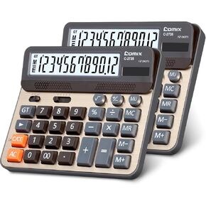 Comix Desktop Calculator ، مفاتيح الكمبيوتر الكبيرة ، عرض 12 رقمًا ، لوحة Campaign Gold Color ، C-2735