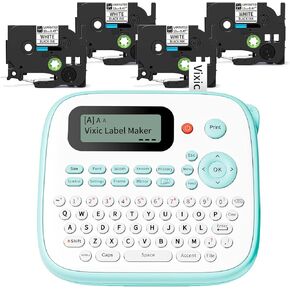 Label Maker, D210S Label Maker Machine with 4 Laminated Tapes, 12mm Labeler Labelmaker with QWERTY Keyboard, Print Different Fonts Frame Barcode for Home Office School, Green