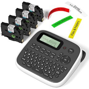 Label Maker, D210S Label Maker Machine with 4 Laminated Tapes, 12mm Labeler Labelmaker with QWERTY Keyboard, Print Different Fonts Frame Barcode for Home Office School, Green