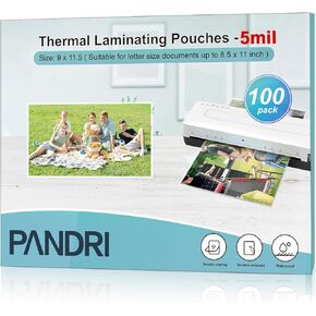 Laminating Sheets, PANDRI 200 Pack Thermal Laminator Pouches Holds 8.5 x 11 Inch, 5 Mil Clear Laminator Paper 9 x 11.5 Inch, Letter Size