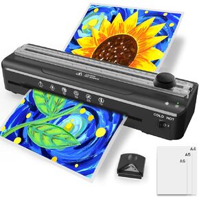 Laminator Machine, 4 in 1 Laminator 9inch Laminating Machine Built - in Paper Trimmer Laminator with Pouches Sheets 20pcs Lamination Quick Warm Thermal Laminator Hot & Cold for Office School Home