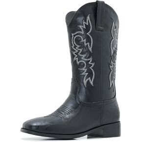 Cowgirl Boots Square Toe Cowboy Boots For Women Ladies Mid Calf Low Heel Flat