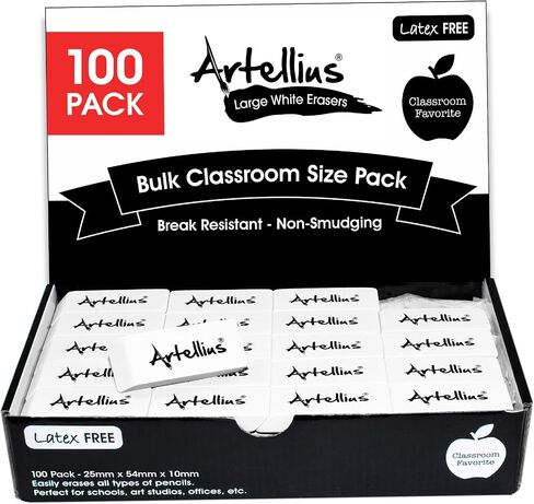 Artellius White Erasers - Large Size Latex & Smudge Free - Bulk School Supplies for Classrooms, Drawing, Teachers, Homeschool, Office, Art Class - Pack of 100 in Kuwait
