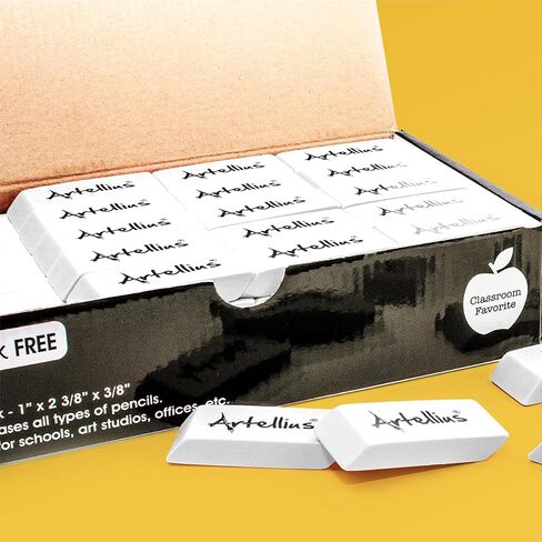 Artellius White Erasers - Large Size Latex & Smudge Free - Bulk School Supplies for Classrooms, Drawing, Teachers, Homeschool, Office, Art Class - Pack of 100 in Kuwait