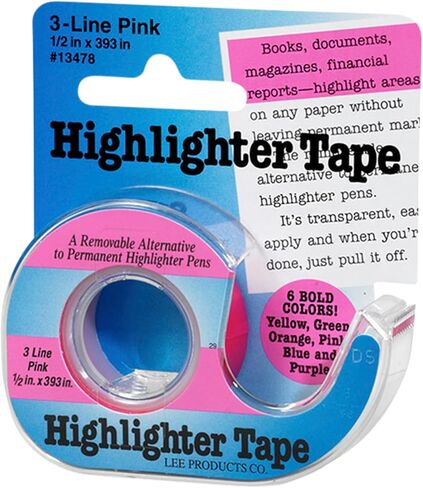 Lee 3-Line Removable Wide Highlighter Note Tape, 1/2 X 393 in, Pink in Saudi Arabia