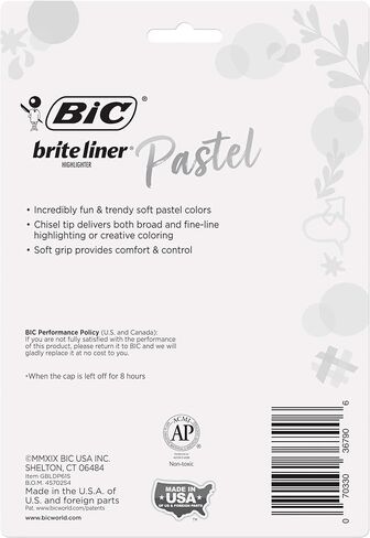 BIC Brite Liner Grip Pastel Highlighter Set, Chisel Tip, 12-Count Pack of Pastel Highlighters in Assorted Colors, Cute Highlighters for Bullet Journaling, Note Taking and More in Saudi Arabia