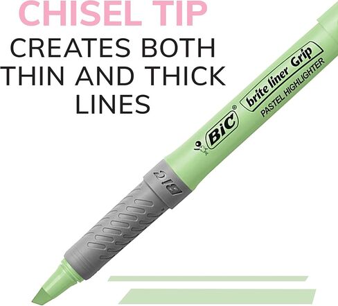 BIC Brite Liner Grip Pastel Highlighter Set ، طرف إزميل ، حزمة 12-Count من الباستيل المرتفعات بألوان متنوعة ، أبراج عالية في مجلة الرصاص ، وأخذ المزيد من الملاحظات والمزيد in Saudi Arabia