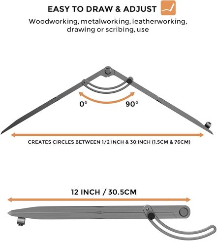 Nicpro 8 Inch Compass for Woodworking with Wing and Pencil Holder, Professional Carpenter Pencil Compass Great for Geometry, Drawing, Drafting in Kuwait