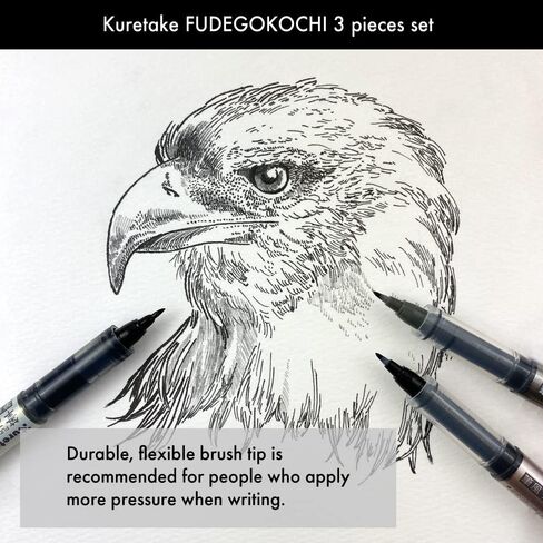 Kuretake Zig FUDEGOKOCHI 3 Brush pens set, Ideal for Inktober, No mess, for beginners, Hand lettering, calligraphy, illustration, sketching, outlining, drawing, cartoon, signature, Made in Japan in Saudi Arabia
