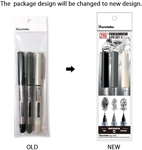 Kuretake Zig FUDEGOKOCHI 3 Brush pens set, Ideal for Inktober, No mess, for beginners, Hand lettering, calligraphy, illustration, sketching, outlining, drawing, cartoon, signature, Made in Japan in Saudi Arabia