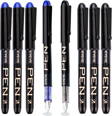 EYEYE Disposable Fountain Pens for Writing, Medium Point Stainless Steel Nib, Pack of 8 Assorted Colors in Kuwait