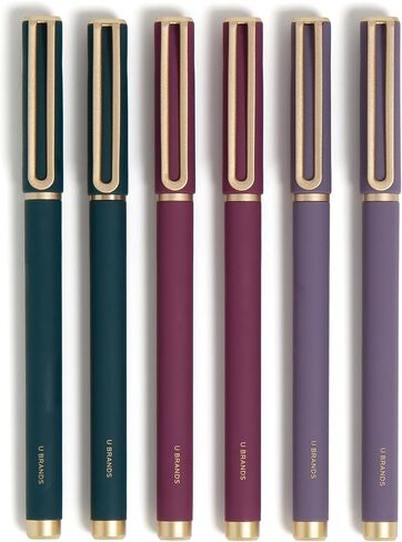 U Brands Catalina Felt Tip Pens, Set of 6, Soft Touch Jewel Tones with Gold Details, Medium (0.7 mm) Point, Black Ink in Saudi Arabia