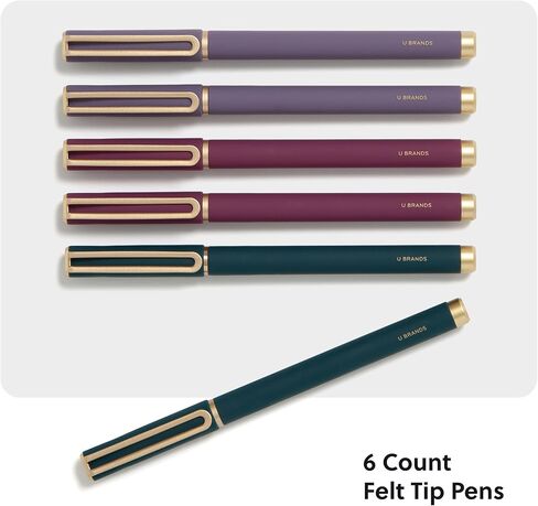 U Brands Catalina Felt Tip Pens, Set of 6, Soft Touch Jewel Tones with Gold Details, Medium (0.7 mm) Point, Black Ink in Saudi Arabia