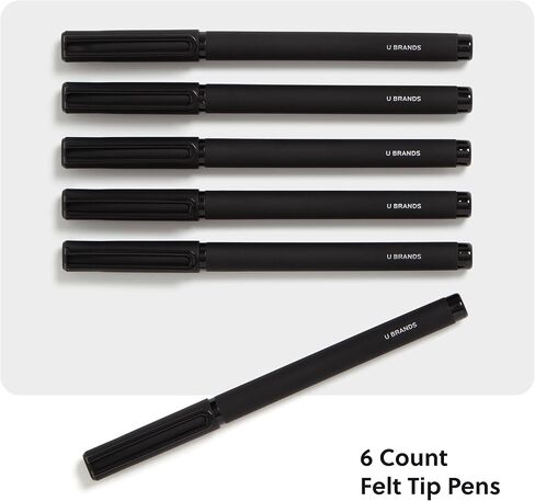 U Brands Catalina Felt Tip Pens, Set of 6, Soft Touch Jewel Tones with Gold Details, Medium (0.7 mm) Point, Black Ink in Saudi Arabia