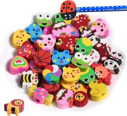 35PCS Fun Animal Fruit Pencil Topper Erasers for Kids Bulk,Cute Top Erasers Caps for Pencil,Back to School Party Gifts (Pattern Random) in Saudi Arabia