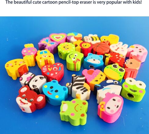 35PCS Fun Animal Fruit Pencil Topper Erasers for Kids Bulk,Cute Top Erasers Caps for Pencil,Back to School Party Gifts (Pattern Random) in Saudi Arabia