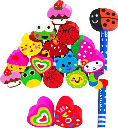 35PCS Fun Animal Fruit Pencil Topper Erasers for Kids Bulk,Cute Top Erasers Caps for Pencil,Back to School Party Gifts (Pattern Random) in Saudi Arabia