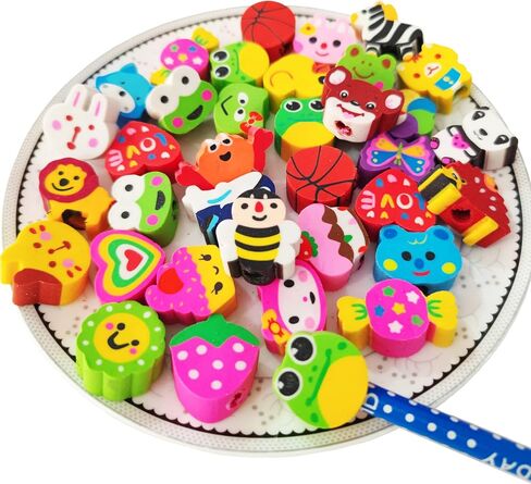 35PCS Fun Animal Fruit Pencil Topper Erasers for Kids Bulk,Cute Top Erasers Caps for Pencil,Back to School Party Gifts (Pattern Random) in Saudi Arabia