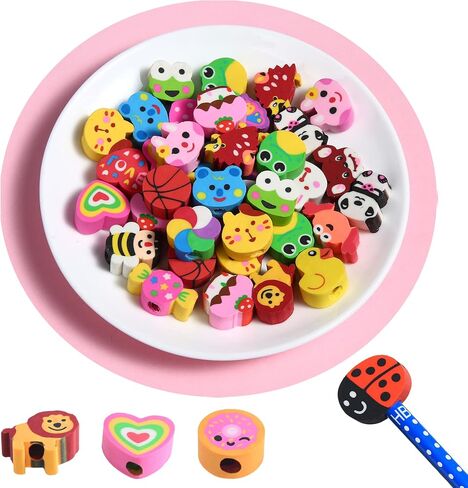 35PCS Fun Animal Fruit Pencil Topper Erasers for Kids Bulk,Cute Top Erasers Caps for Pencil,Back to School Party Gifts (Pattern Random) in Saudi Arabia