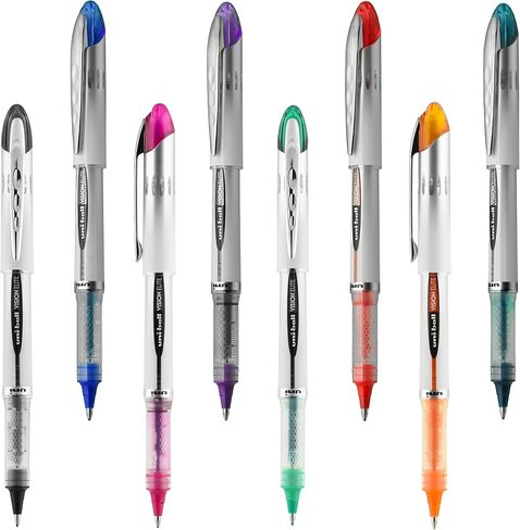 Uniball Vision Elite Rollerball Pens, Assorted Pens Pack of 8, Bold Pens with 0.8mm Ink, Ink Black Pen, Pens Fine Point Smooth Writing Pens, Bulk Pens, and Office Supplies in Saudi Arabia