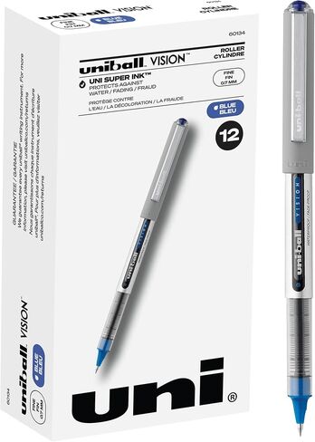 Uni-Ball Vision Rollerball Pens, Black Pens Pack of 12 - 0.7mm Fine Point Medium Black Ink - Teacher Pen, Japanese Pens, Smooth Writing Pens, Journaling Pens, School & Office Supplies in Saudi Arabia