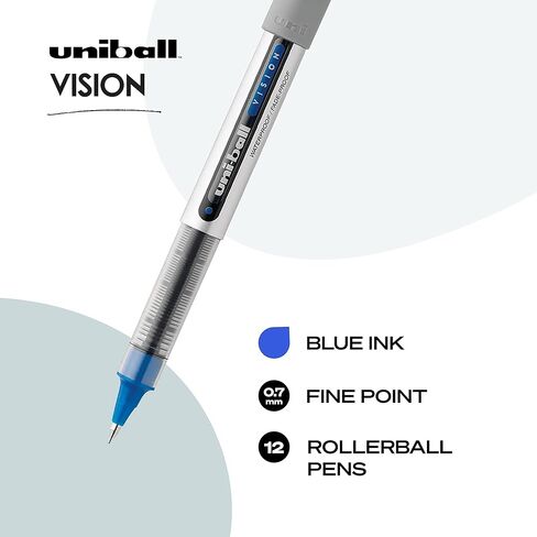 Uni-Ball Vision Rollerball Pens, Black Pens Pack of 12 - 0.7mm Fine Point Medium Black Ink - Teacher Pen, Japanese Pens, Smooth Writing Pens, Journaling Pens, School & Office Supplies in Saudi Arabia