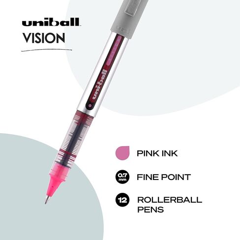 Uni-Ball Vision Rollerball Pens, Black Pens Pack of 12 - 0.7mm Fine Point Medium Black Ink - Teacher Pen, Japanese Pens, Smooth Writing Pens, Journaling Pens, School & Office Supplies in Saudi Arabia