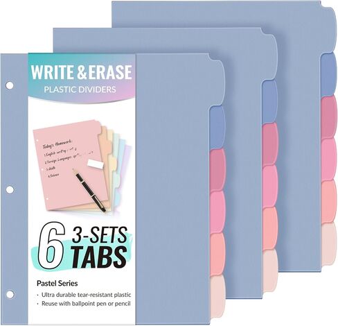 Sooz 6-Tab Tab Date Blastic Write & Erase Big Tab Dividers for 3 Ring Binder ، مجموعة موثق الباستيل اللطيفة الجمالية للطالب ، المعلم ، المكتب ، المنظمين المنزليين ، مجموعات واحدة ، باستيل in Kuwait