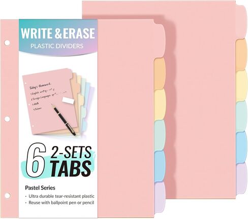 Sooz 6-Tab Tab Date Blastic Write & Erase Big Tab Dividers for 3 Ring Binder ، مجموعة موثق الباستيل اللطيفة الجمالية للطالب ، المعلم ، المكتب ، المنظمين المنزليين ، مجموعات واحدة ، باستيل in Kuwait