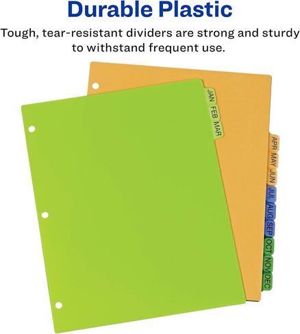 Avery Pre-Printed Jan-Dec Plastic Dividers for 3 Ring Binders, 12-Tab Set, Multicolor, 1 Set (11331) in Saudi Arabia
