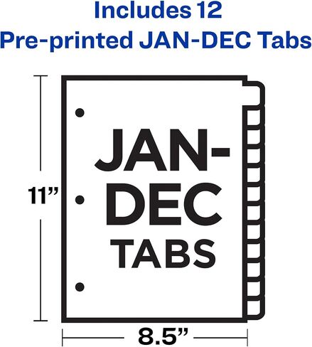 Avery Pre-Printed Jan-Dec Plastic Dividers for 3 Ring Binders, 12-Tab Set, Multicolor, 1 Set (11331) in Saudi Arabia