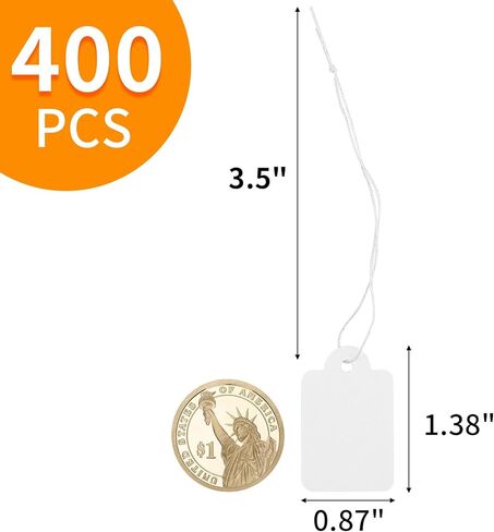 400 PCS علامات السعر مع سلسلة مرفقة ، 1.38 "× 0.87" علامات تعليق الورق البيضاء ، وضع علامة على علامات الساحة المرآب القابلة للكتابة ، واضطراب العلامة للمجوهرات ، والملابس ، والتجزئة ، ووضع العلامات ، والهدية in Kuwait