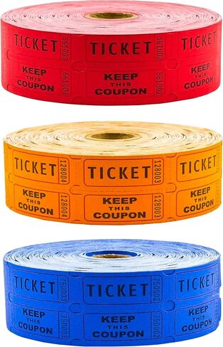 Toysery Multicolor Raffle Tickets - 6000 Tickets (3 Double Rolls of 2000 Tickets Roll), Consecutively Numbered Fundraiser 50/50 Raffle Tickets for Christmas Party, Concert, Carnivals & Other Event in Kuwait