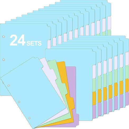 Chuangdi 120 Pcs/24 Sets Mini Binder Dividers with Tabs 5 Tab Dividers for 3 Ring Binders 5.5 x 8.5 Inches Mini Dividers Sets A5 Paper Dividers for 3 Ring Binders (Fresh Color) in Kuwait