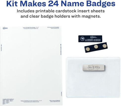 Avery Customizable Name Badges with Magnets, 3" x 4", Clear Name Tag Holders with White Printable Inserts, 24 Magnetic Name Badges (8780) in Saudi Arabia