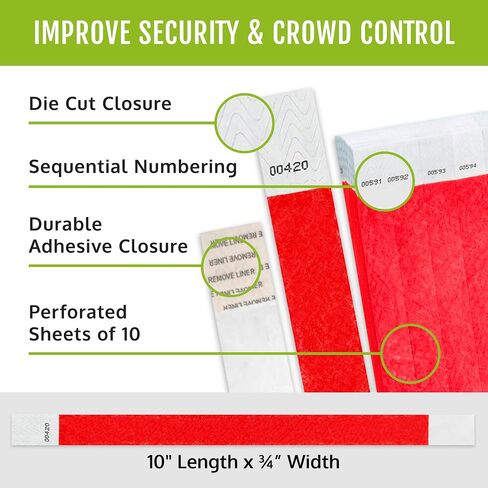 700 WristCo Neon Red Tyvek Wristbands for Events - Tamper-Proof Design & Fluorescent Color Prevent Reuse Premium-Grade Bracelets for Hospital & Medical ID, Party & VIP Identification in Saudi Arabia