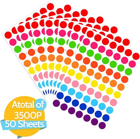 3500 Pieces Dot Stickers, 3/4 inch Color Coding Labels, 10 Color Circle Price Stickers for Office Classroom Student in Kuwait